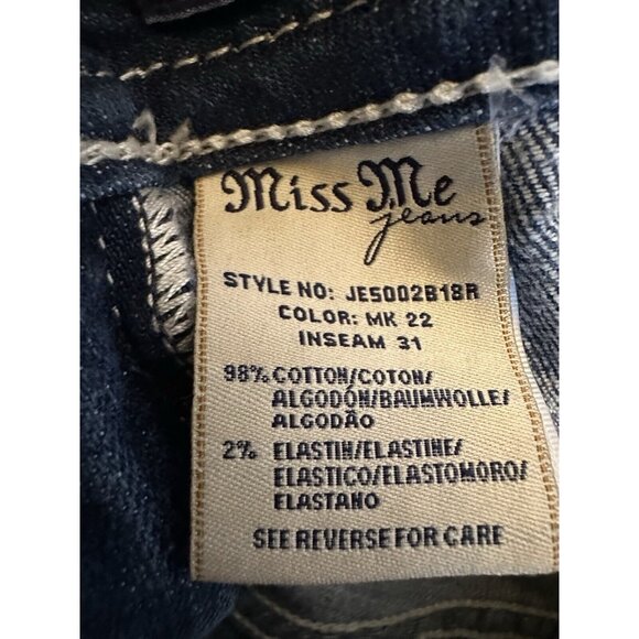 Miss Me Jeans Sz 27 Boot Rhinestone Belt Sparkle Flap Pocket Lo Rise Medium Wash - Picture 8 of 10